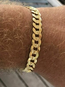Mens Miami Cuban Bracelet Diamond Cut 14k Gold Plated Solid 925 Silver 8mm Italy - Picture 1 of 12