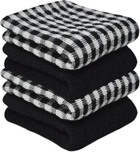 4 Pack Black Kitchen T-Towel Set Monocheck 100% Cotton Multipurpose Dish Towels - Picture 1 of 8