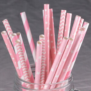 US 100~200 Bulk Packed Paper Straws Pattern Color -Biodegradable FDA Approved