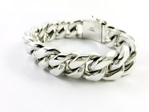 Very Heavy Taxco Mexico 925 Sterling Silver Curb Chain Bracelet. 8.7", 289 grams - Picture 1 of 16