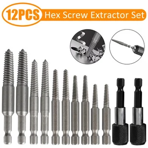 12Pcs Stud Screw Extractor Remover 1/4 Inch Hex Shank Damaged Bolt Easy Out Sets - Picture 1 of 8