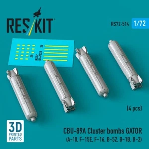 Bombas de racimo 1:72 CBU-89A GATOR (4) A-10, F-15E, F-16, B-52+ 3D ResKit RS72-0514 - Imagen 1 de 3