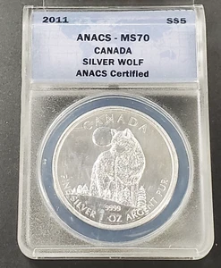2011 $5 Canada 1 oz .9999 Silver Wolf Animal Coin MS70 Perfect Grade Certified - Picture 1 of 4