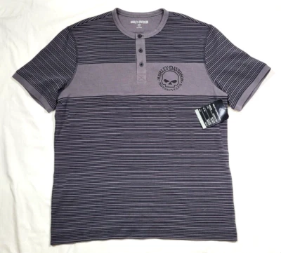 Harley-Davidson® Men's Willie G Skull Striped Short Sleeve Henley Tee Large - Изображение 1 из 4