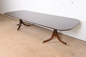 Baker Furniture Style Georgian Banded Mahogany Double Pedestal Dining Table - Picture 1 of 11