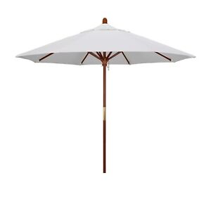 9 Feet Round Market Umbrella: Wooden Any Color Sunbrella Fabric Swatch w/ Pulley