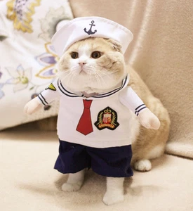 Puppy Dog Cat Clothes Funny Navy Sailor Christmas Cosplay Costume Party Apperal - Picture 1 of 8