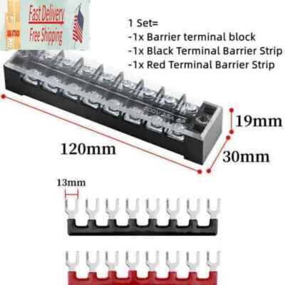 600V 25A TB-2508 Dual Row 8 Position Screw Terminal Electric Barrier Strip Block - Image 1 of 3