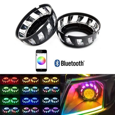 3.0inch h1 Bi xenon hid Projector lens Shrouds RGB app Bluetooth Led angel eyes Foto 1 de 4