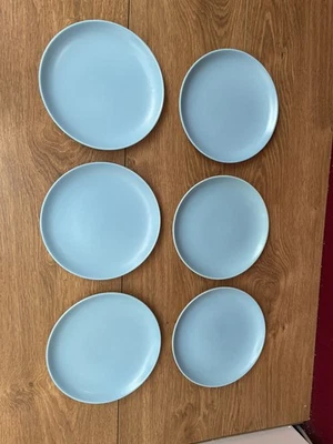 Vintage Poole Pottery Twintone Blue 18cm Side Plates x 6 - Retro Dining - Image 1 of 4