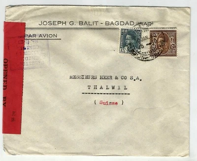 Irak Escaso 1940 Censurado en Palestina Cubierta, Sellos del Rey Ghazi 15 y 50fils, se Foto 1 de 4