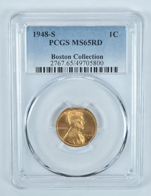1948-S Lincoln Wheat Cent Boston Collection MS65 RD PCGS Blue Label *0567 - Image 1 of 4