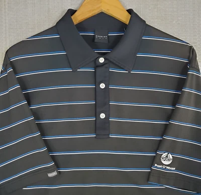 Camisa Polo DUNNING x POINT O WOODS Talla XL Para Hombres Negra Azul Rayas Golf Michigan Foto 1 de 4