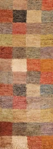Contemporary Checked Moroccan Indian Runner Rug 2' 6" x 8' 3" Handmade Carpet - Picture 1 of 12