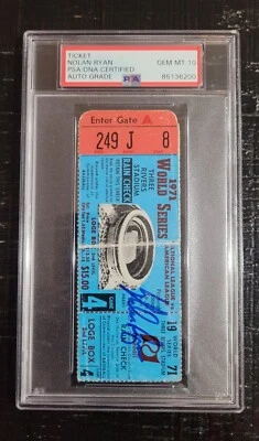 Nolan Ryan Signed 1971 World Series Game 4 Ticket (PSA) Auto Gem MT 10 - Image 1 of 4
