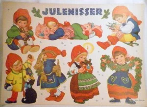 Julenisser Weihnachtswichtel Pappbogen Vintage Elfen Dänemark ungeschnitten #5 - Bild 1 von 6
