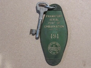 Antique Frankfurt Aerial Port Of Embarkation Skeleton Key & Fob Vintage Rare APO - Picture 1 of 3