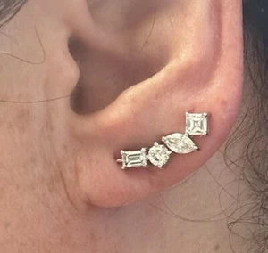 Pendientes Escaladores Oreja Oro Blanco 18k 2.07ct Twt Diamante Natural Multiforma - Imagen 1 de 11