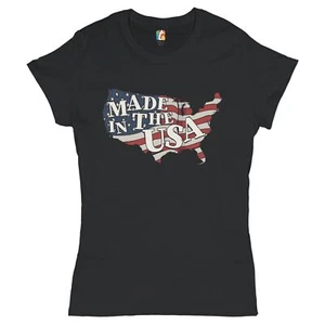 Made in the USA T-Shirt American Flag Independence Day 4th of July Women's Tee - Picture 1 of 25