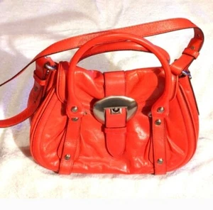 Francesco Biasia Shoulder Handbag Purse Satchel Soft Leather Coral Red Orange - Picture 1 of 15