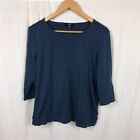 Jones New York Signature Women's 3/4 Sleeve Shirt Blue Cotton Blend Size XL