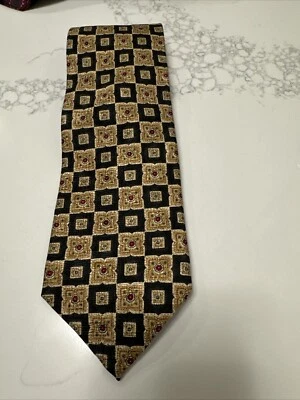 FERRELL REED Mens Tie For Nordstrom Woven In Italy 100% Silk Gold Black USA Hand - Image 1 of 4