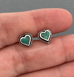 Genuine Stering Silver Turquoise Stud Earrings, Hearts 8mm 925, USA Seller