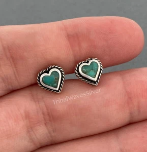 Genuine Stering Silver Turquoise Stud Earrings Hearts 8mm 925, USA Seller - Picture 1 of 4