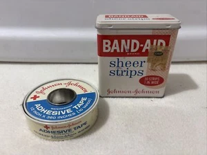 Vtg First Aid Band Aid Bandage Tin EMPTY and Johnson Johnson Adhesive Tape - Picture 1 of 15