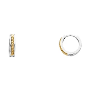 Ladies Real 14k Yellow White Gold 2.5 MM Thickness Rope Huggies Hoop Earring - Picture 1 of 1
