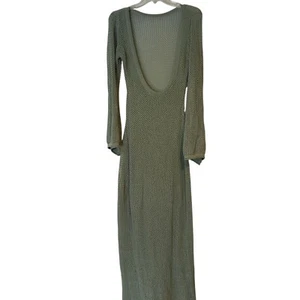Häkel Maxi Damen Cover Up Kleid Medium Grün Swoop Ausschnitt Langarm Neu ohne Etikett - Bild 1 von 12