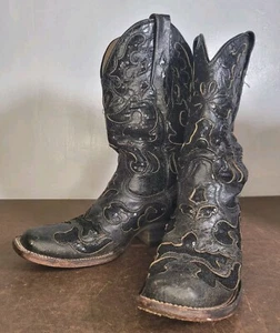 Corral Boots Womens 5 1/2 M Black Sparkle Sequins Inlay Western Rodeo 2931 - Picture 1 of 15