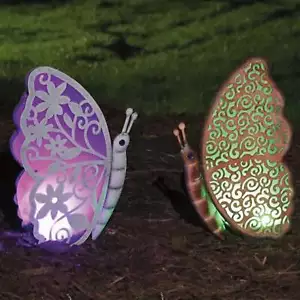 Outdoor Butterfly, Solar Color Changing Lighted, Weatherproof Metal Design. - Picture 1 of 6