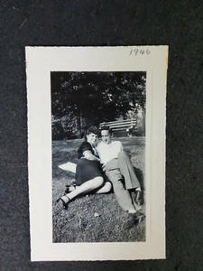 Vintage Press Photo Black & White Couple Sitting in the Grass 1946 3.5"x5.25"  - Picture 1 of 2