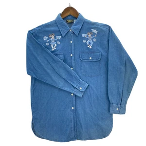 North Carolina American Rave Shirt Woman 's Medium Blue Button Up Denim NWT - Picture 1 of 20