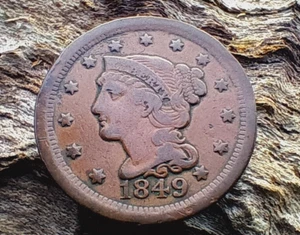 LOT - 1849 BRAIDED HAIR LARGE CENT - RARE - SEE ALL MY COIN LISTINGS !! - Picture 1 of 4