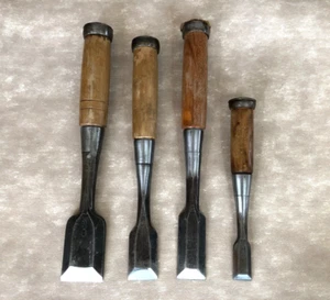 Japanese Chisel Nomi 4 set Woodworking Carpenter tools Tataki Blade 18 - 42 mm - Picture 1 of 12