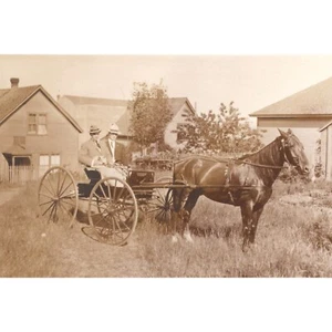 Early 1900s RPPC REAL PHOTO Postcard - Gentlemen with Horse & Buggy - Picture 1 of 3