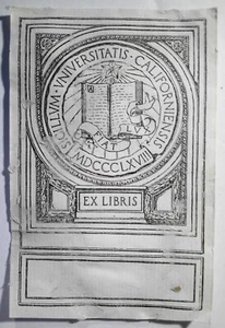 University of California Ex Libris Bookplate 1868 - Picture 1 of 3