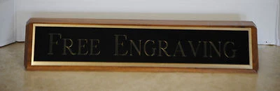ENGRAVED TO ORDER - DKSTROPHIES Desk Name Plate, Walnut base, Colored Brass plate with gold aluminum back