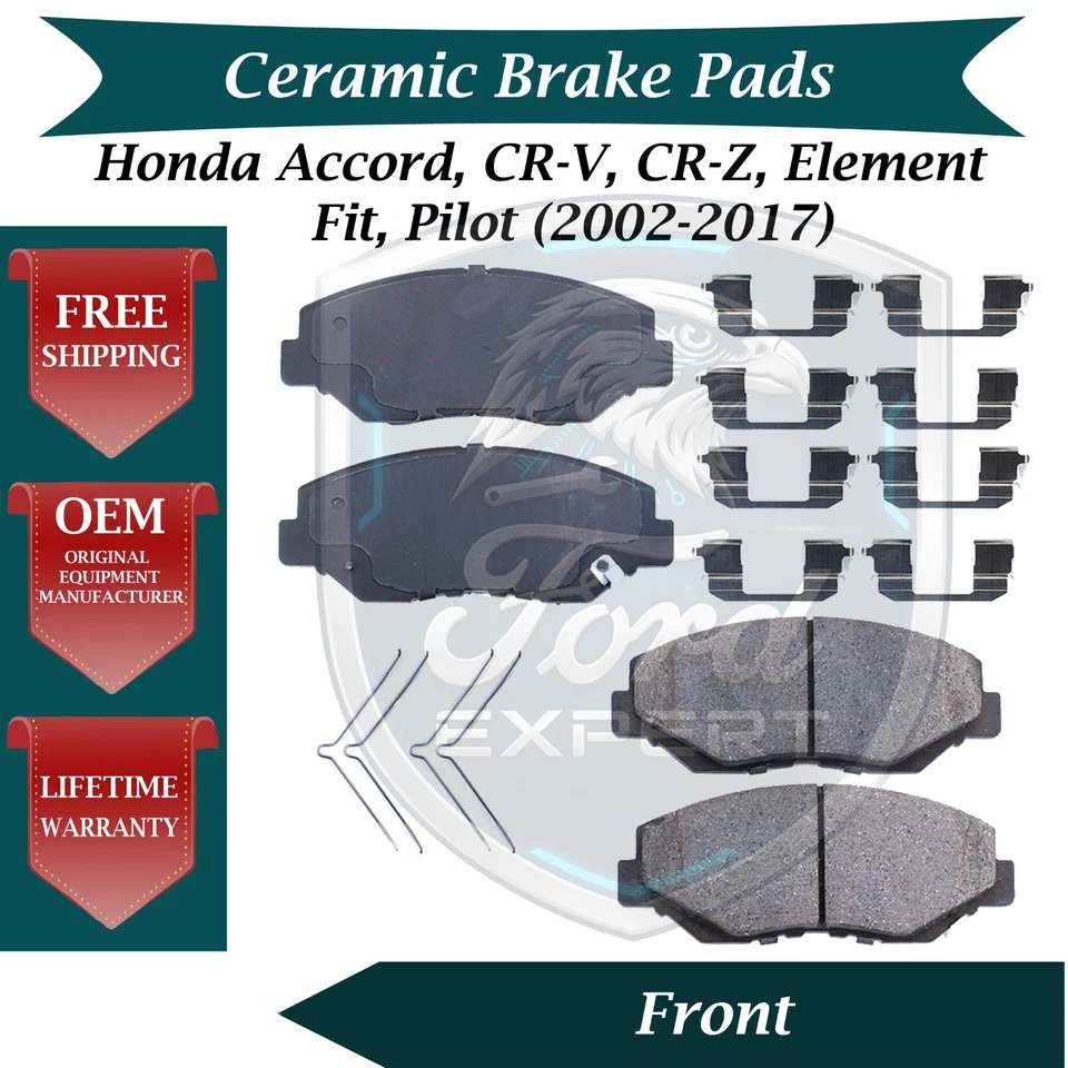 Kit de pastillas de freno delanteras de cerámica premium OE para Honda 2003-2017 garantía de por vida Foto 1 de 4
