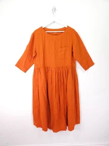 Toast Kleid klein oversize orange 100% Leinen Midi gerafft Taille aufgesetzte Tasche - Bild 1 von 12