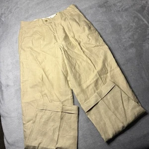 J Crew Linen Pants Mens 33x30 (fits 32x30) Pleated Cuffed Beige Chino Dress - Picture 1 of 7