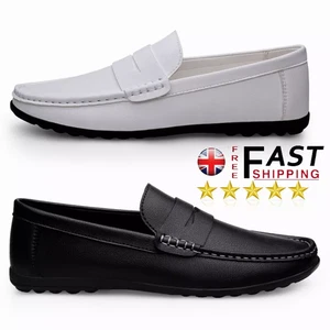 Mens Leather Slip On Walking Boat Deck Casual Driving Moccasin Loafer Shoes Size - Picture 1 of 17