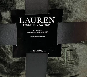 Ralph Lauren Classic Micromink Blanket Full/Queen Dark Green 90"x90" Luxury Soft - Picture 1 of 5
