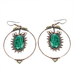Sisters Day Deal Copper Green Stone Stone Wedding Drop Dangle Earrings Jewelry - Picture 1 of 7