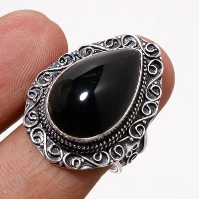 Schwarzer Onyx Edelstein Ring Handarbeit Verlobung Geschenk Vintage Schmuck 8... - Bild 1 von 4
