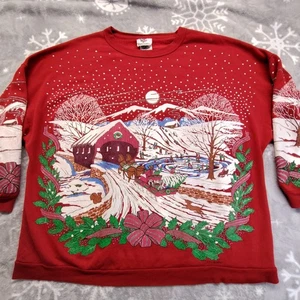 Vintage 90er Jahre Damen 18W Winter Weihnachten Landhaus Sweatshirt USA - Bild 1 von 10