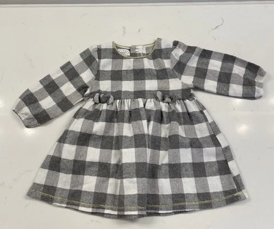 Mud Pie Baby Dress 6-9M Buffalo Check Plaid Holiday Winter Outfit Gray White - Image 1 of 4