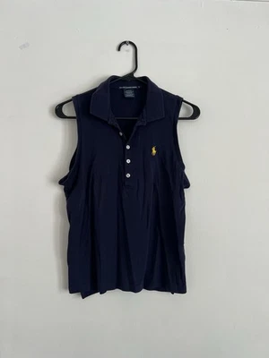 Ralph Lauren 运动 Polo 衫无袖海军蓝运动女式 L 码 — 第 1/3 张图片